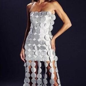 AKIRA Silver Disc Strapless Dress